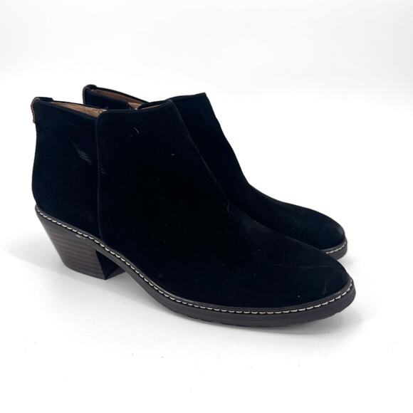 Sam Edelman Women's Black Suede Pryce Leather Heeled Ankle Booties Size 8 - Picture 1 of 12